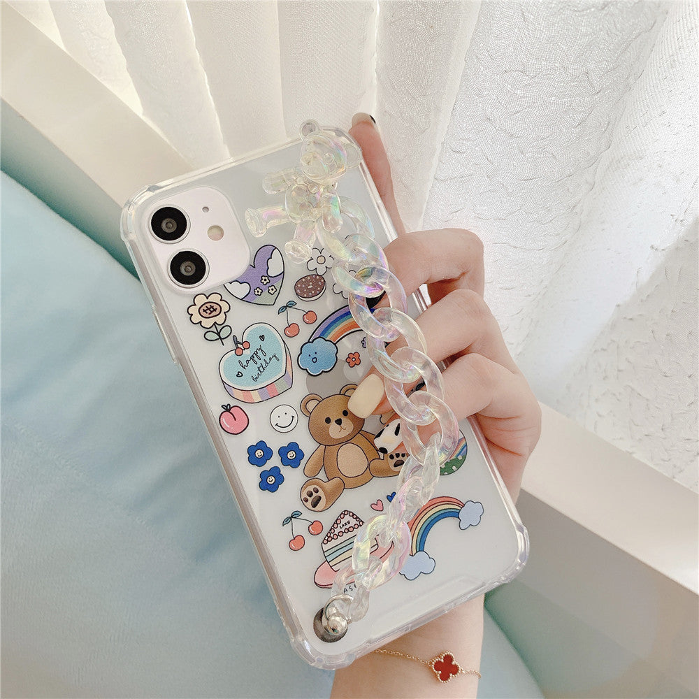 Bear Chain Protective Phone Case with Lanyard