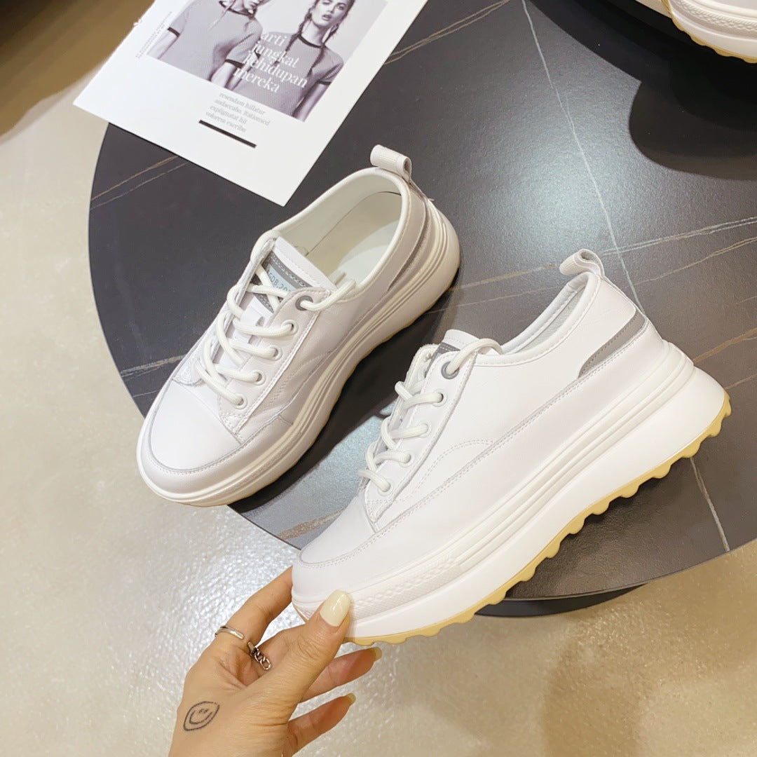 Cowhide Sponge Cake Platform Shoes