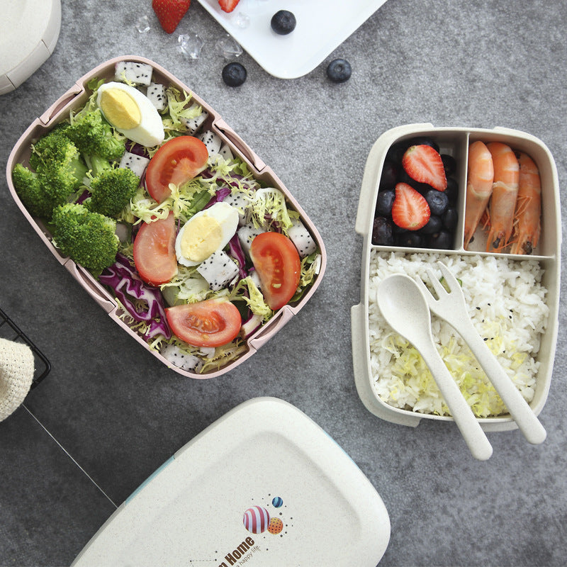 Fiambrera de Doble Capa Bento para Estudiantes con Set de Cubiertos