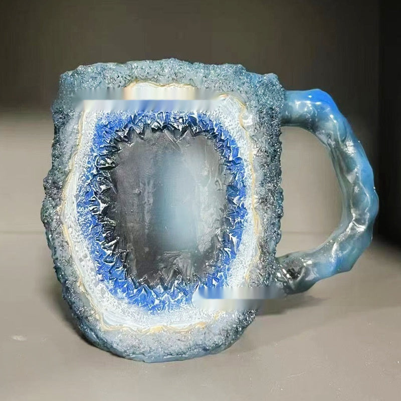 Tazas de café de resina con minerales y cristales de 400 ml con asas Elegante taza de imitación de mineral y cristal para decoración de oficina y hogar, regalo de Navidad, utensilios de cocina