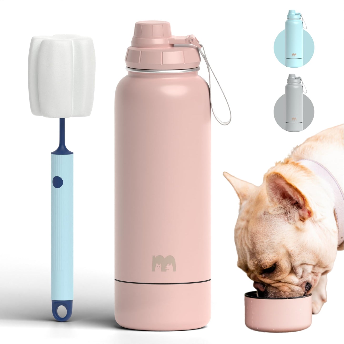 Portable Dog Water Bottle with Built-In Bowl (