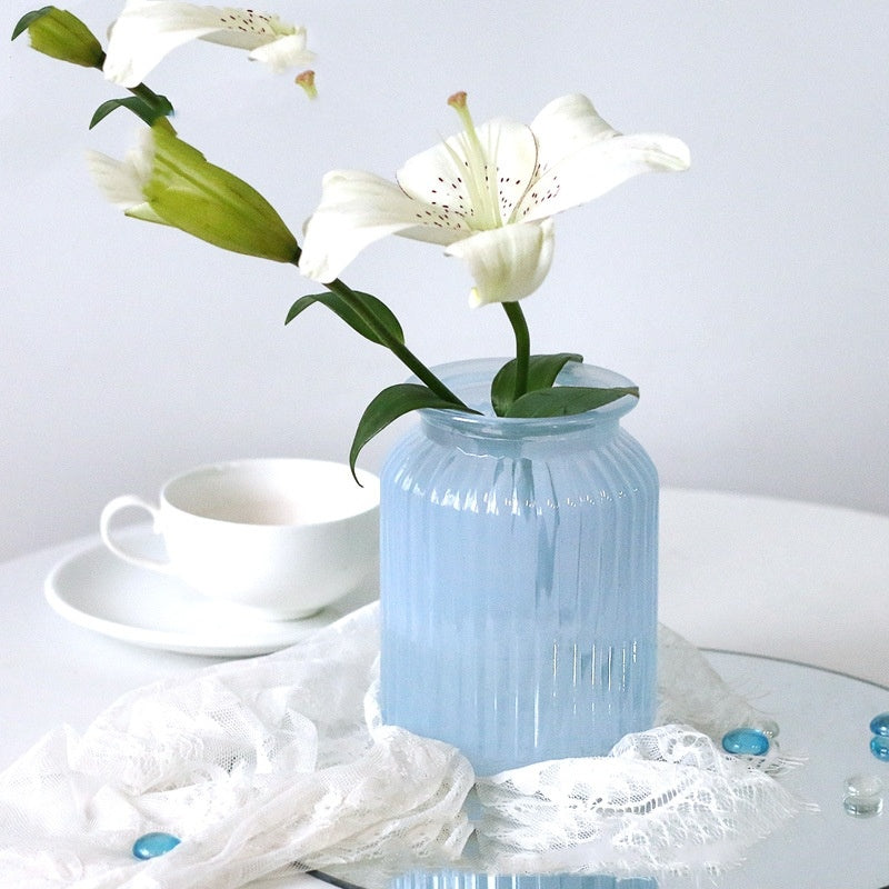 Morandi Glass Vase – White & Blue Decorative Flower Vase for Living Room, Dining & Home Decor