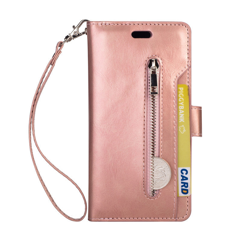 Étui portefeuille en cuir multifonctionnel pour téléphone portable avec fermeture éclair