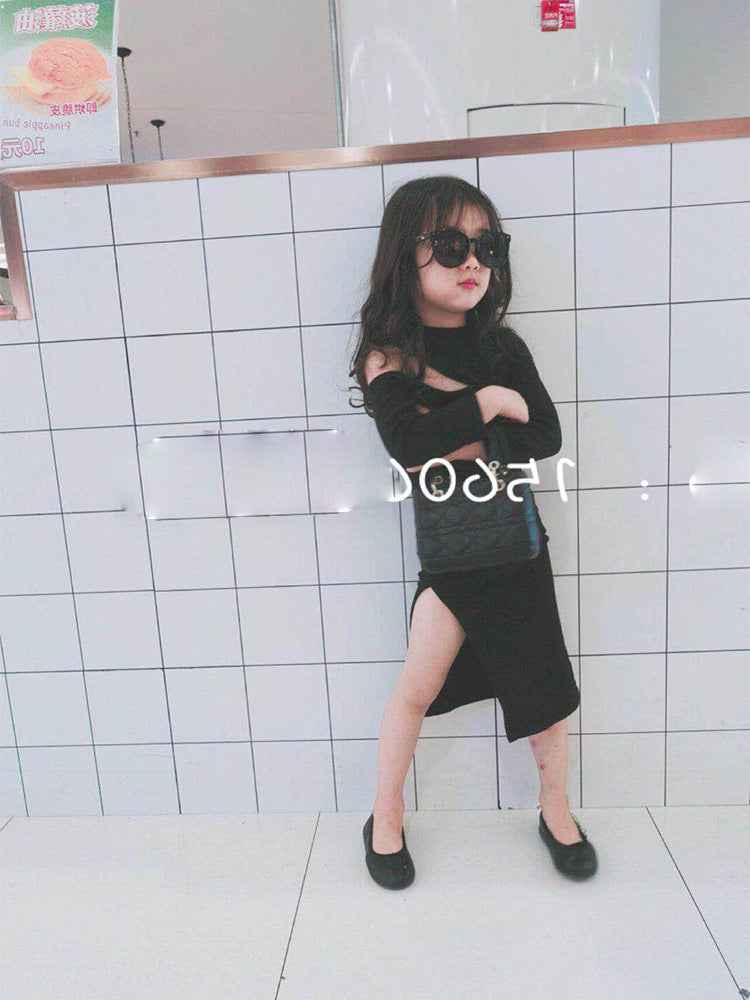 Vestido de niña de primavera y verano con hombros descubiertos, falda para niños a la moda, falda de fondo