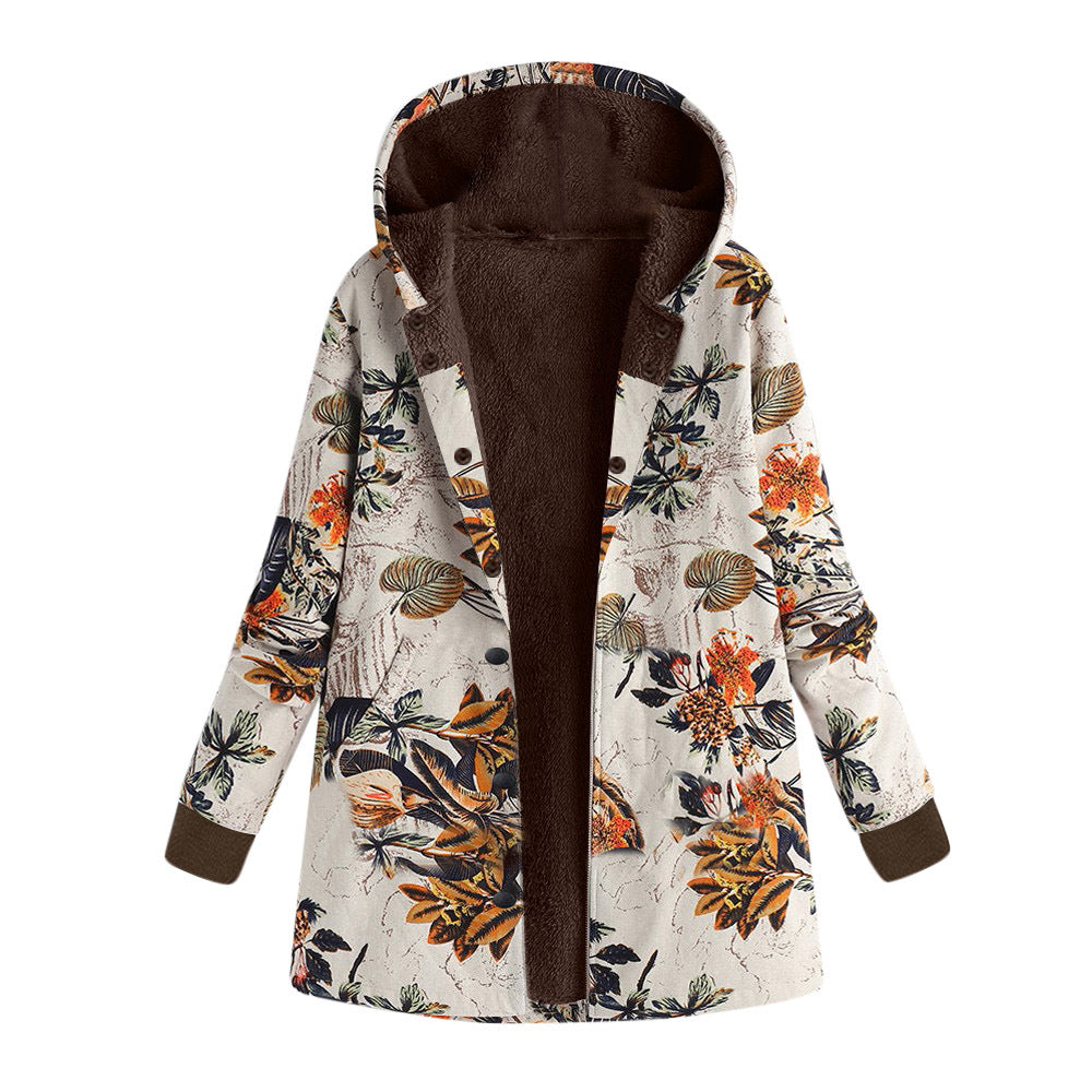 Veste à capuche grande taille à imprimé floral rétro