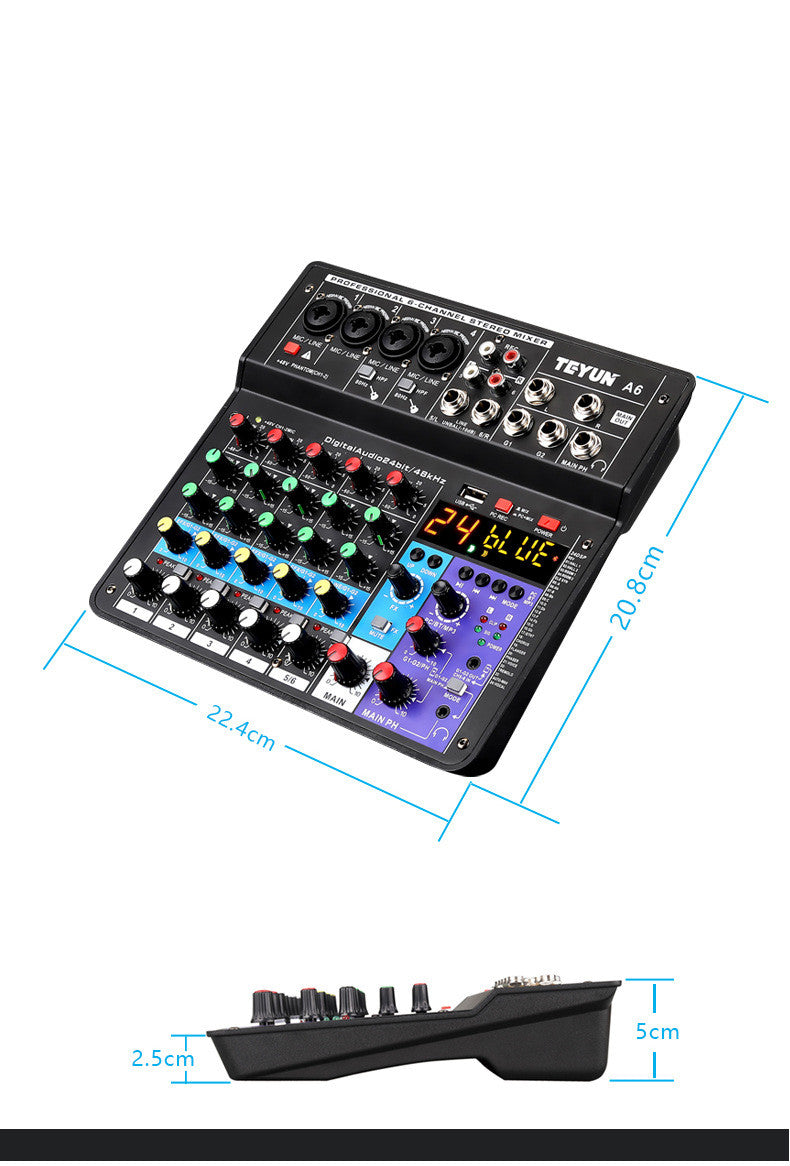 Mezclador de Tarjeta de Sonido Bluetooth con Efectos para Micrófono y Equipos de Sonido en Vivo