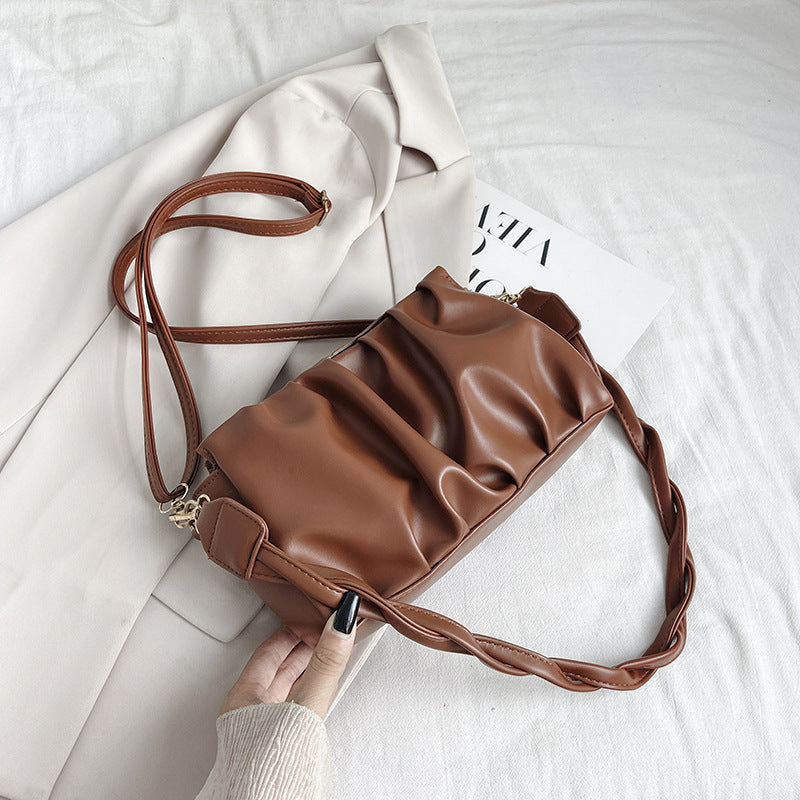 Sacs à bandoulière tendance à double sangle pour femmes Sacs bandoulière plissés en cuir PU Sacs à main de créateur mode