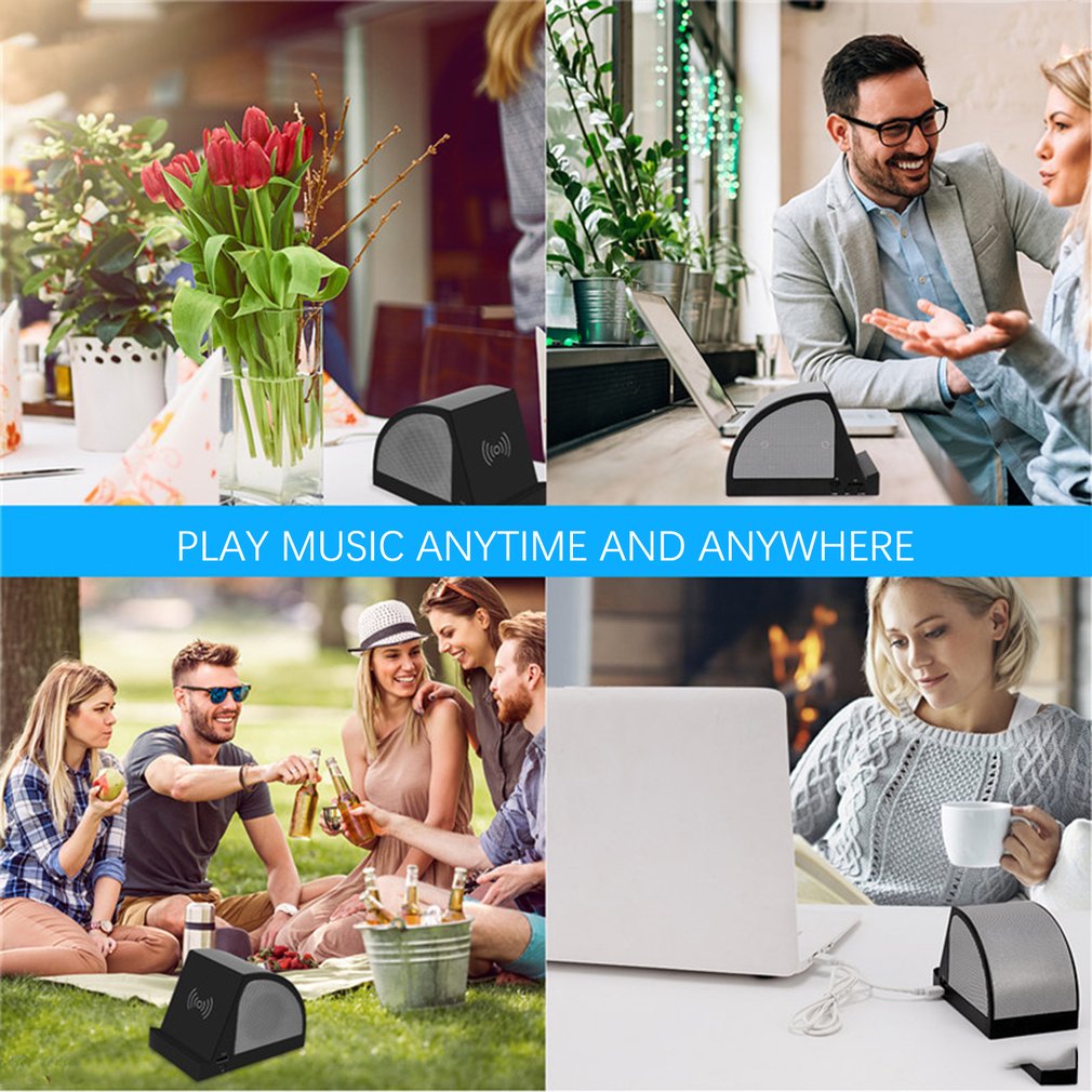 Soporte de teléfono con carga inalámbrica y minialtavoz Bluetooth con subwoofer