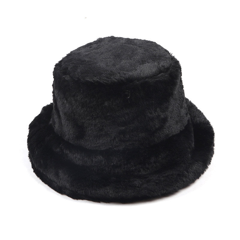 Chapeau de pêcheur japonais à dessus plat en fausse fourrure de lapin épaissie pour femme, collection hiver