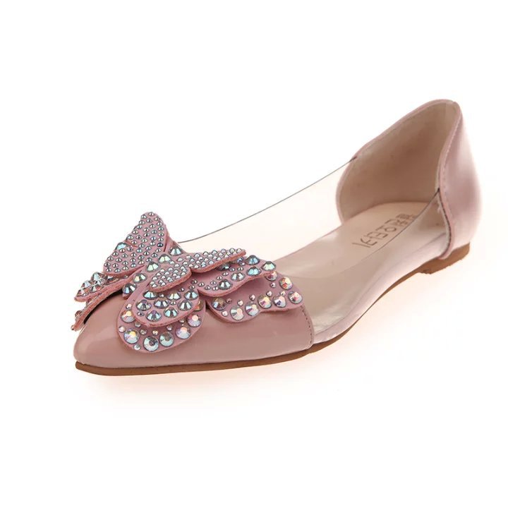 Chaussures plates décontractées femme avec décorations papillon en strass