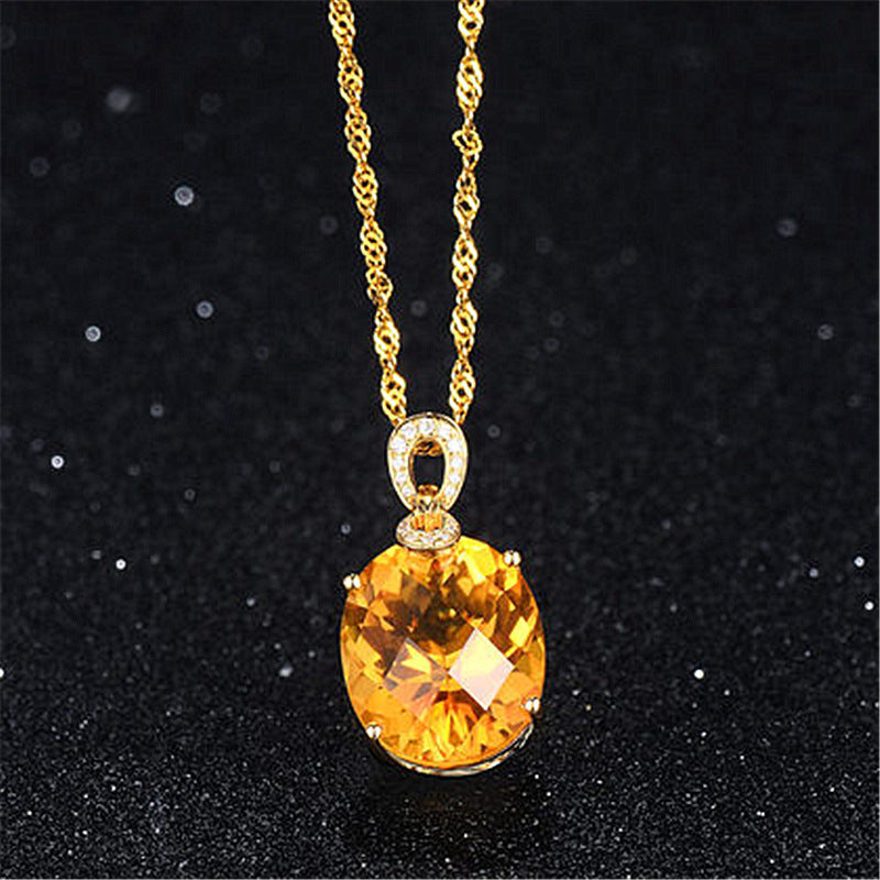 Colgante de Citrino Natural de 8 Quilates, Chapado en Oro de 18K, con Forma de Huevo, Colgante Grande de Piedra Preciosa, Colgante de Tesoro de Color