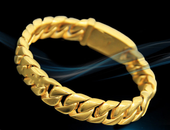 Bracelet à maillons épais européens et américains pour hommes, style coréen, en acier titane, couleur or, résistant à la décoloration