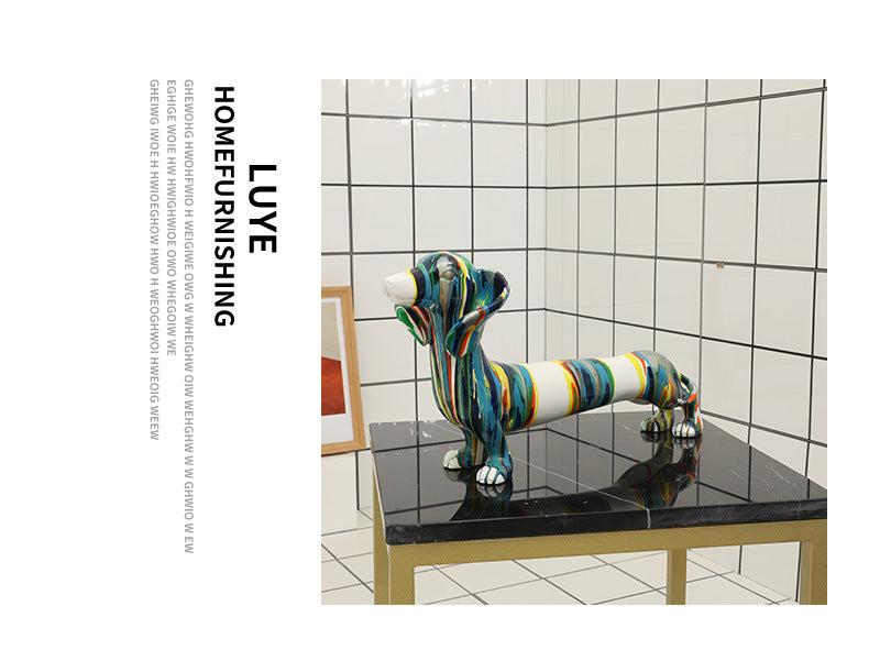 Artisanat en résine colorée Chien teckel de dessin animé