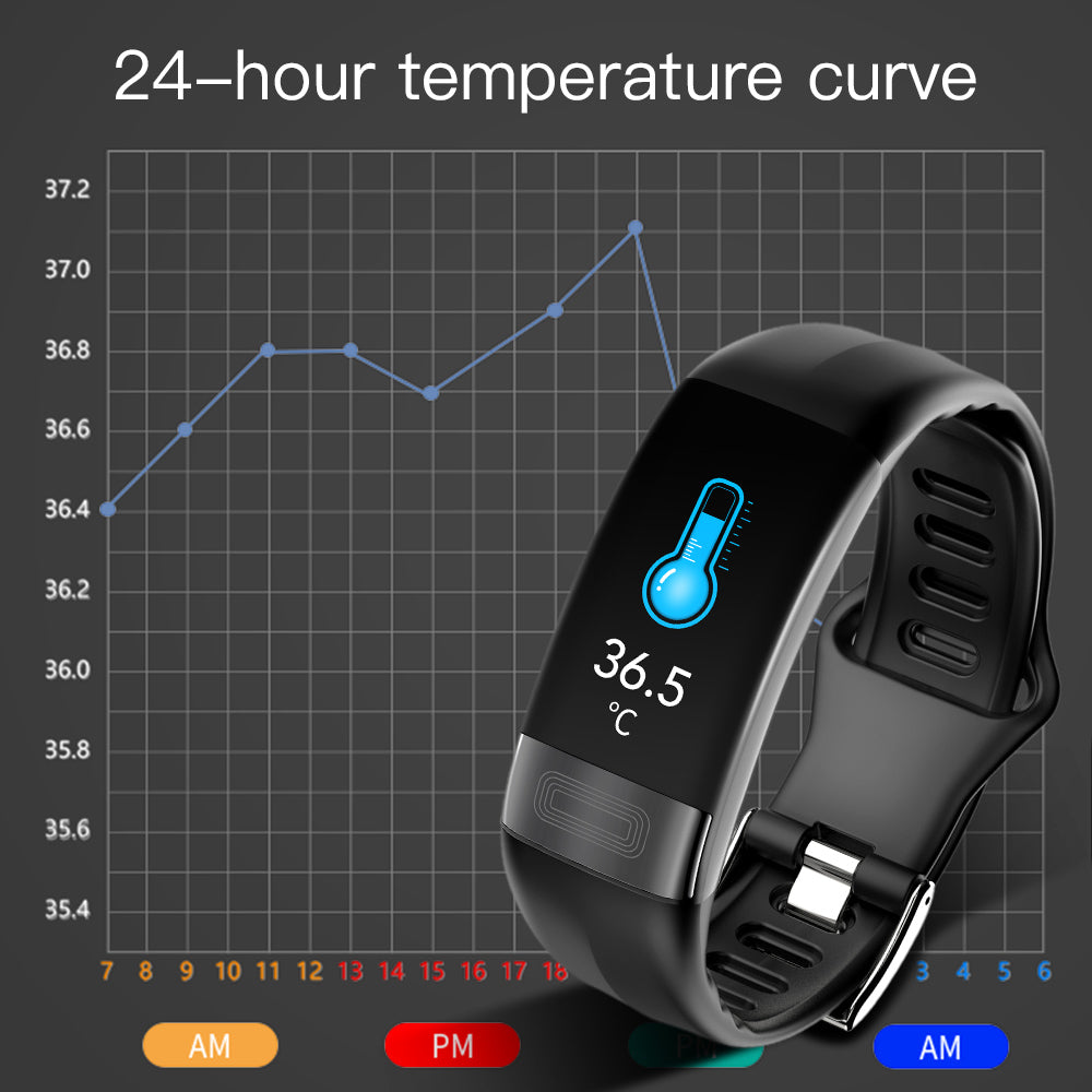 Bracelet intelligent Température corporelle ECG Fréquence cardiaque Pression artérielle Oxygène sanguin Test de santé Sommeil Exercice Étanchéité