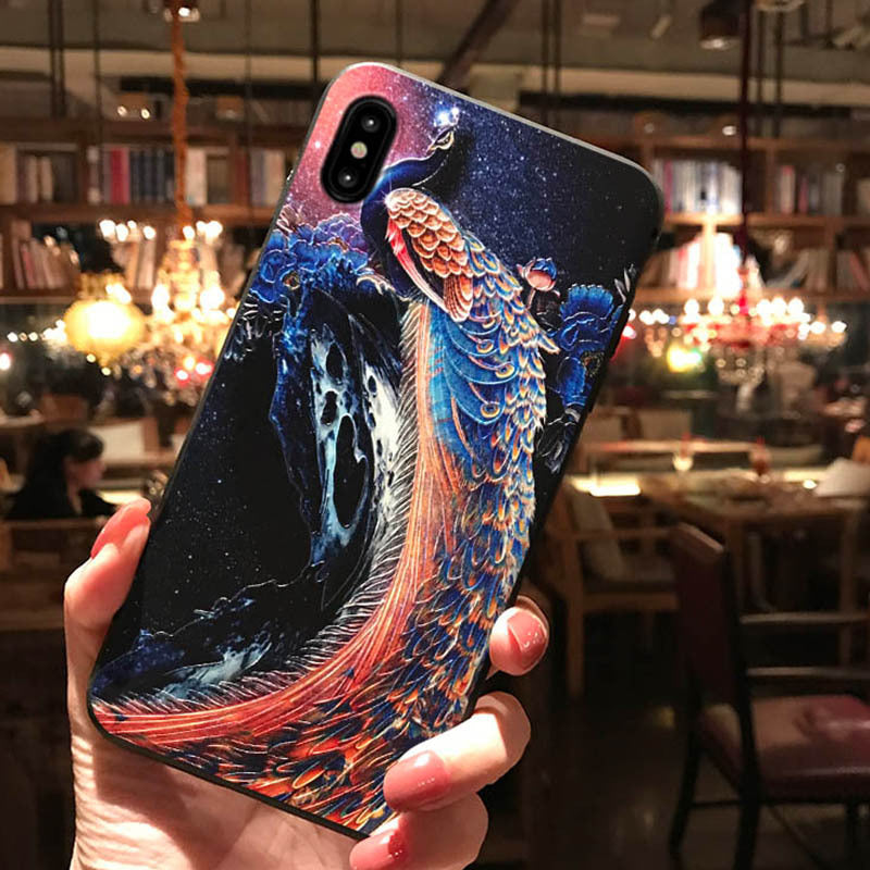 Compatible con Apple, funda para teléfono con relieve de pavo real