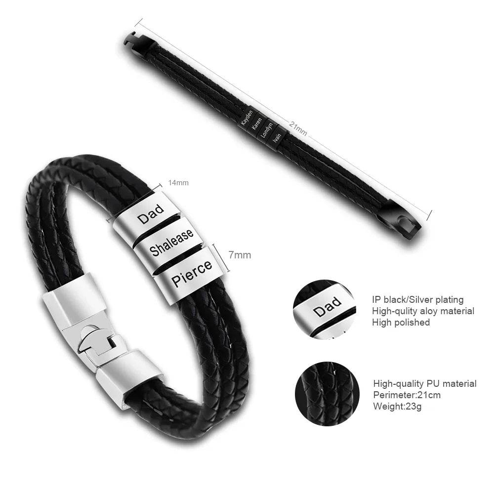 Custom Engraved Leather Bracelet – Gift for Husband, Dad, Him