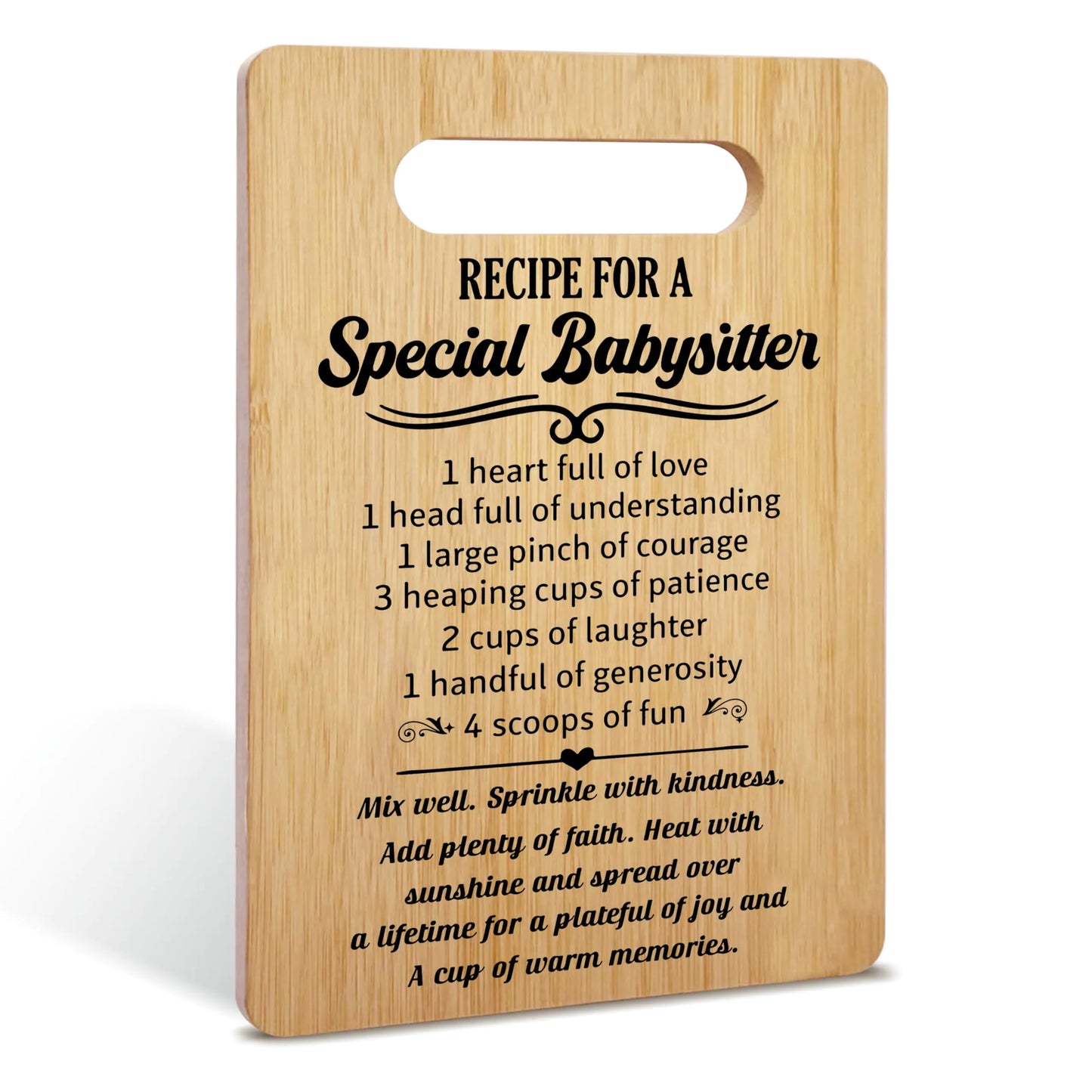 Regalos para la canguro Receta para una canguro especial Tabla de cortar de bambú Regalos de agradecimiento para la mejor canguro Regalos de cumpleaños y Navidad Decoración para el hogar y la cocina -11