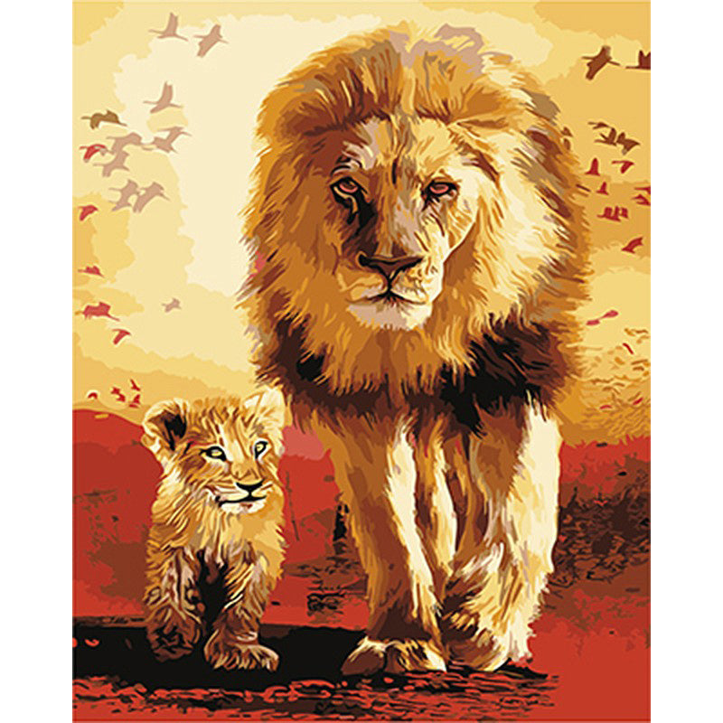 Peinture DIY Lion Parent-Enfant Par Numéros Peinture À L'Huile Par Numéros Cadeau Unique Pour La Décoration Intérieure