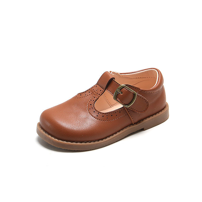 Zapatos de cuero de estilo británico para niños, suela blanda con velcro, zapatos de princesa para niñas