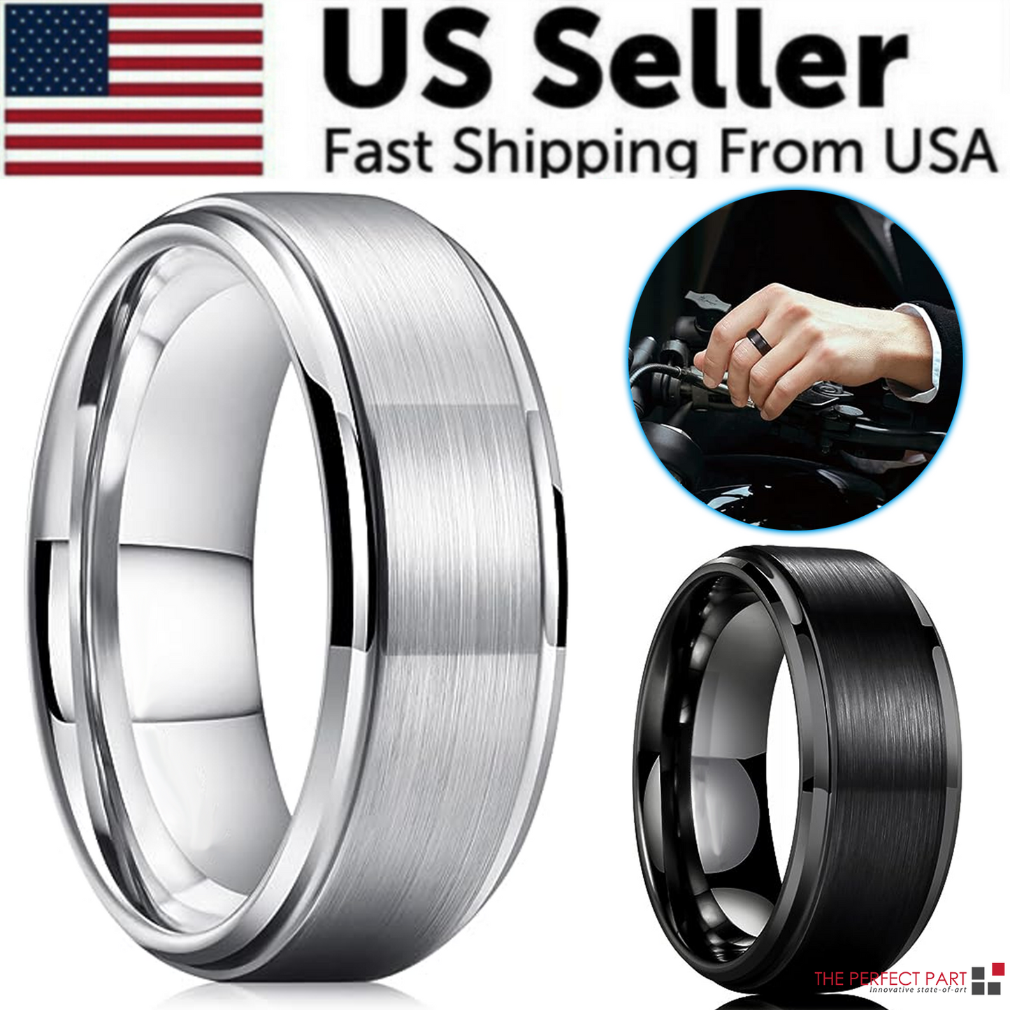 Silver Brushed Tungsten Carbide Men's Ring Sizes 5-17 + Half