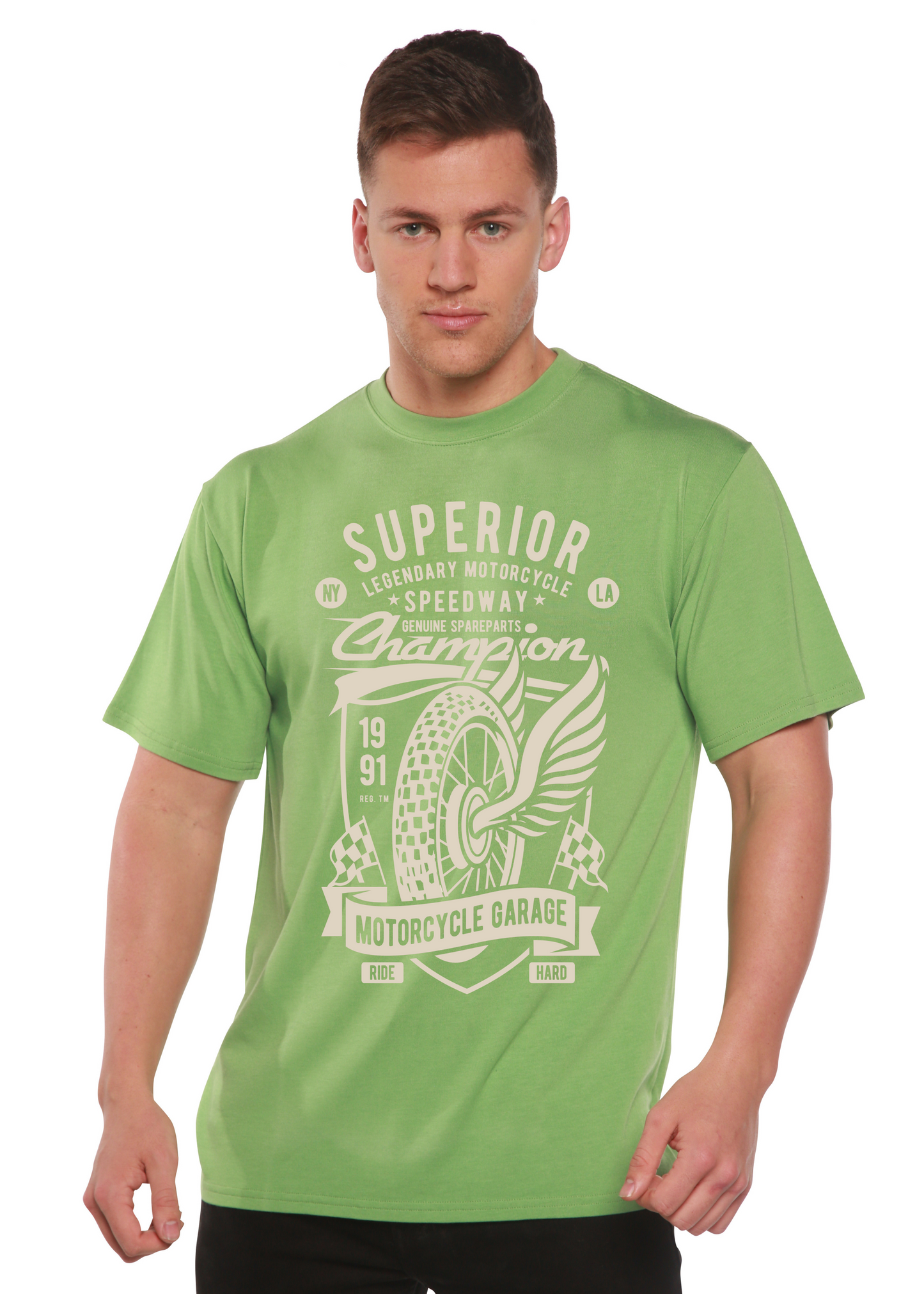 T-shirt graphique à manches courtes en viscose de bambou et coton biologique pour homme Superior Motorcycle Spun Bamboo®