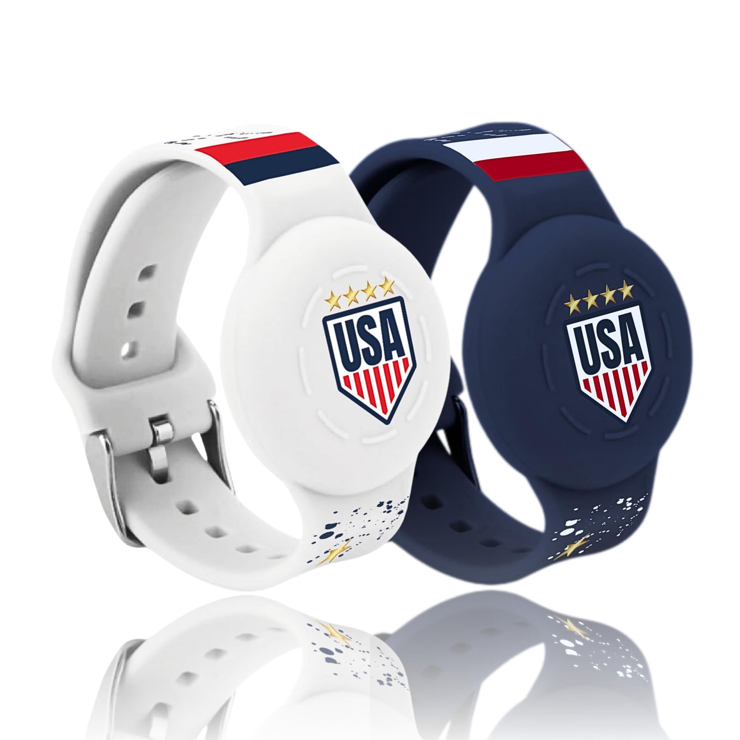 AirTag Bracelet for Kids 2 Pack Waterproof Silicone Adjustable Hidden Wristband GPS Tracker Holder (Blue & White Soccer Design)
