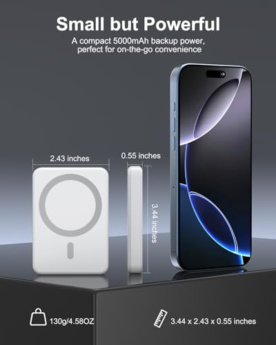 Magnetic Portable Charger, Ultra Slim Magnetic Power Bank With Usb-C Cable Iphon