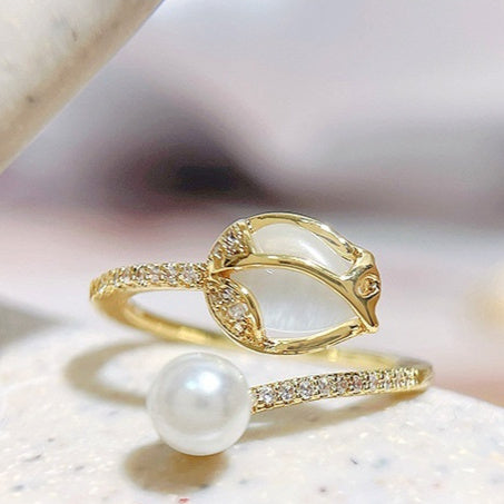 Tulip Bud Pearl Ring Female Fashion Minority Design