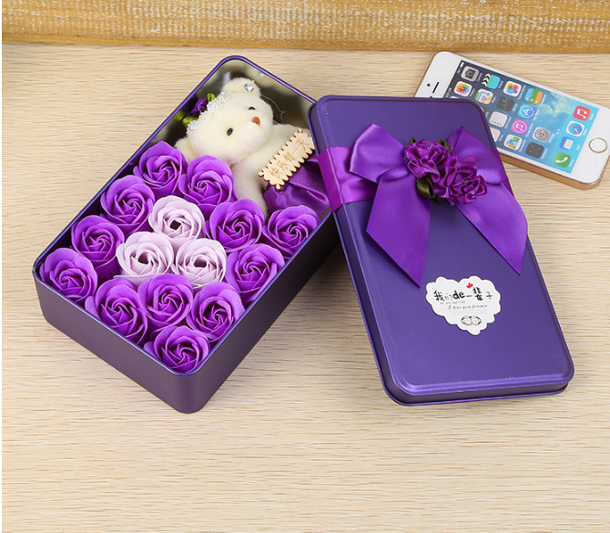 Fleur de Savon Rose, Coffret Cadeau Fleur, Cadeau Saint-Valentin pour Petite Amie, Très Grand Carré