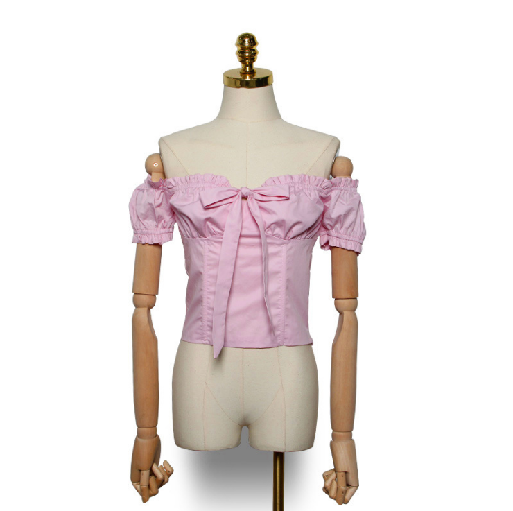 Women's Bowknot Collar Off-Shoulder Short Sleeve Shirt – Flirty & Chic