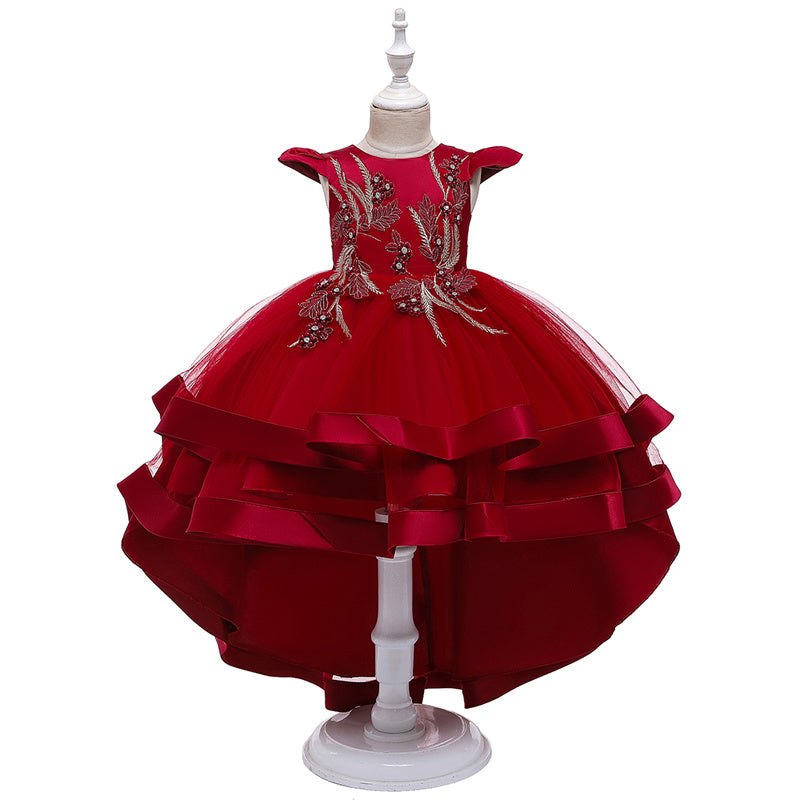Robe de princesse pour fille, courte devant et longue derrière, costume de petite hôtesse pour fille fleur.