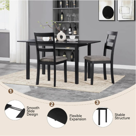 59 Extendable Dining Table, Modern House Dining Room Table For 4-8, Wooden Kitchen Table , Dining Room, Working Office, Home Living Room Furniture For Small Space, Black
