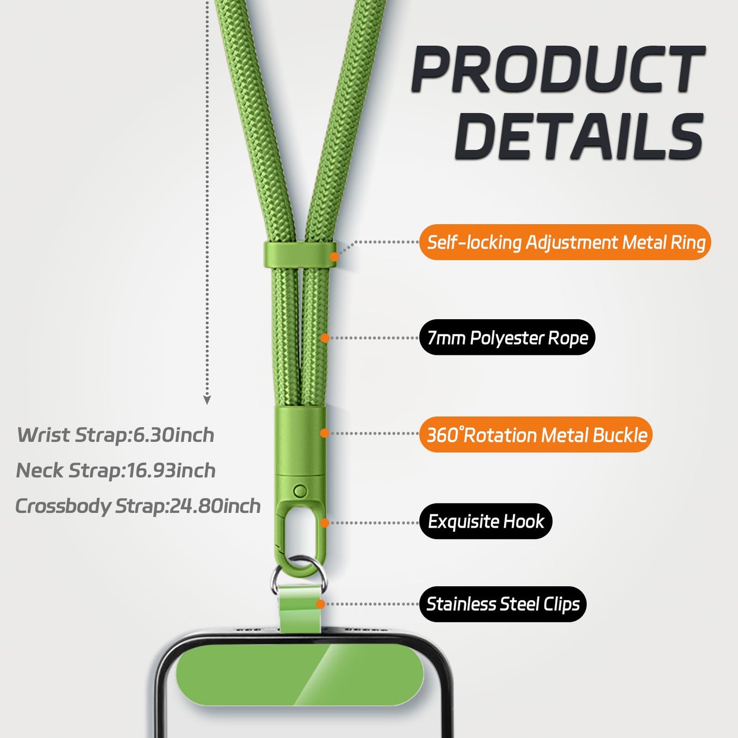 Pack Phone Lanyard,2×Phone Wrist Strap,4×Tether Tabs,Universal Cell Phone Multif