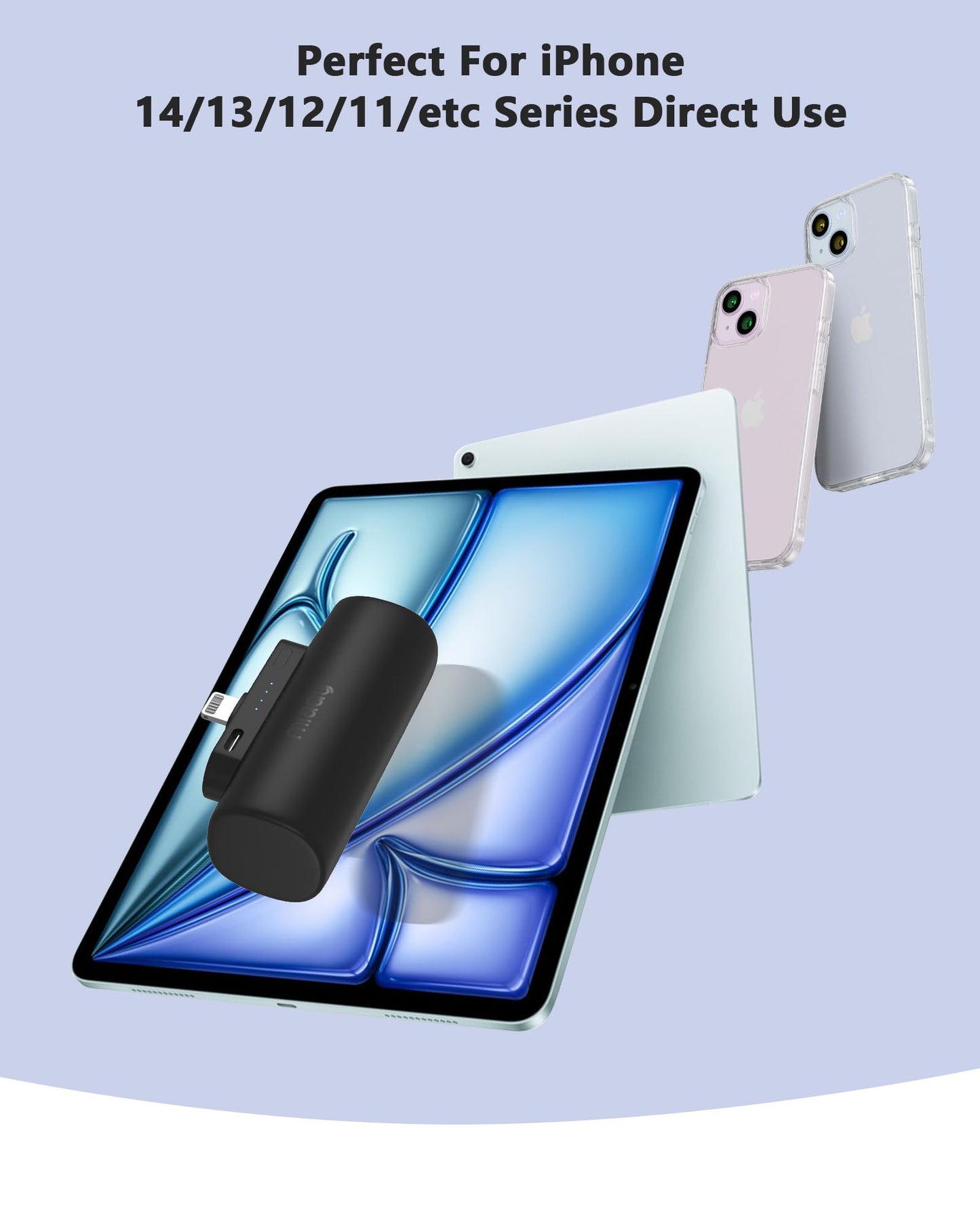 Mini Portable Charger Built-In Connector For Iphone 14/13 Series, 5000Mah Small