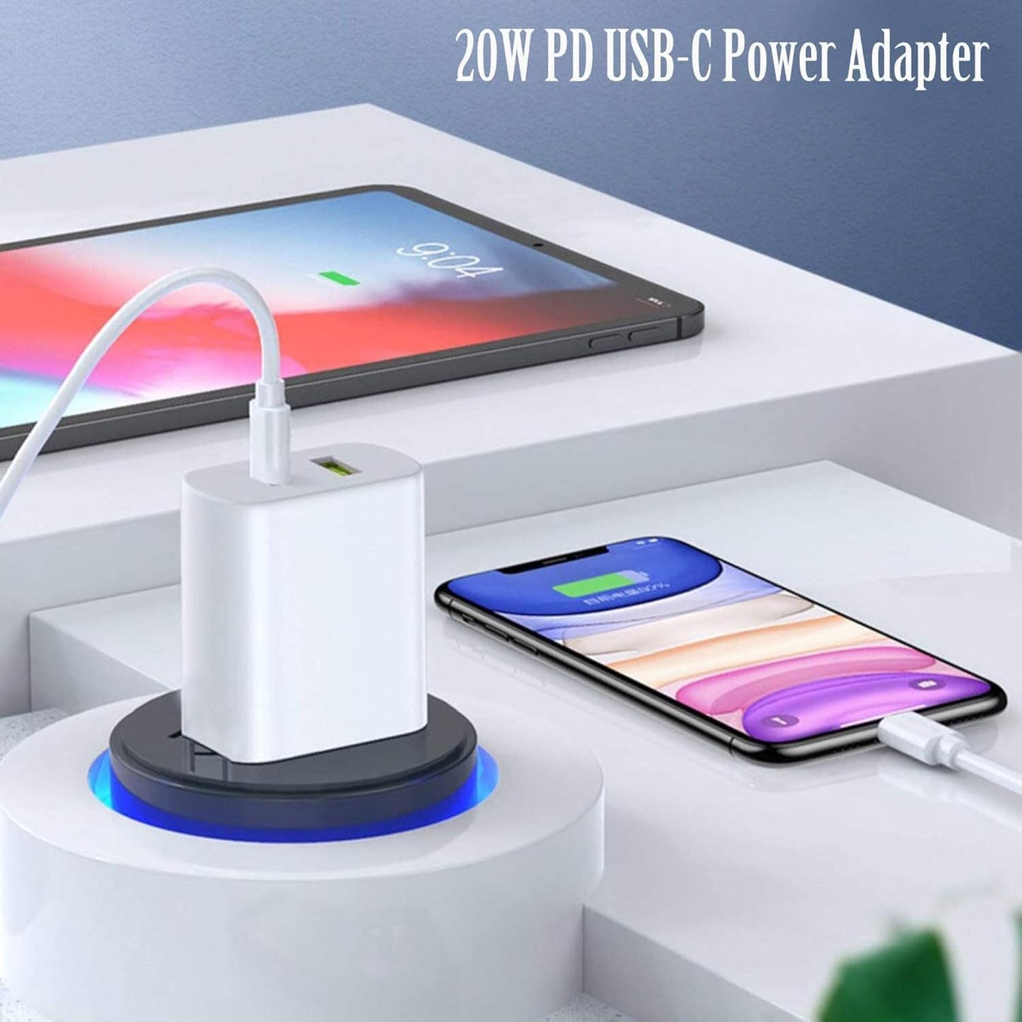USB-C Charger Block 20W - Dual Port Type-C Wall Charger Fast Charging Power Adapter
