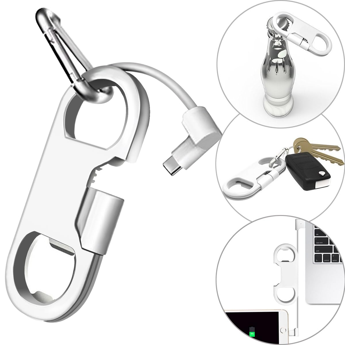 Keychain Charging Cable with Carabiner Bottle Opener - Fast Charge USB-C for Samsung Galaxy