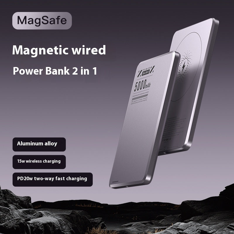 Banque d'alimentation numérique en alliage d'aluminium ultra-mince à double fenêtre contextuelle, charge rapide magnétique créative, petite lumière.