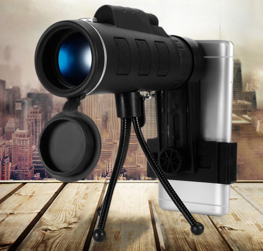 Compatible avec Apple, monoculaire 40X60, télescope monoculaire BAK4, vision nocturne HD, prisme avec boussole, clip de téléphone, trépied pour activités de plein air