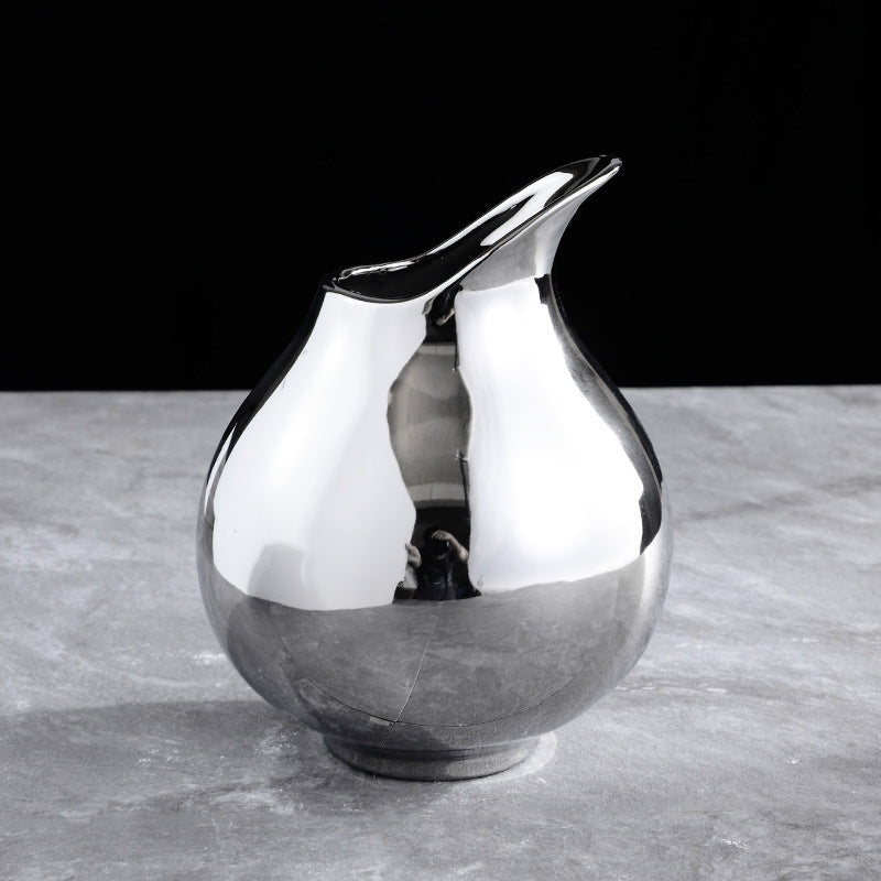 Vase en céramique argenté en forme de pot pour salon, modèle de fleur, décoration douce