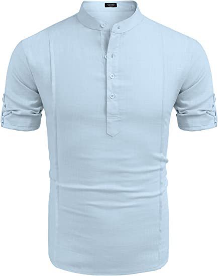 Henley Linen Men’s Beach Shirt – Short Sleeve Summer Top | S–XXL