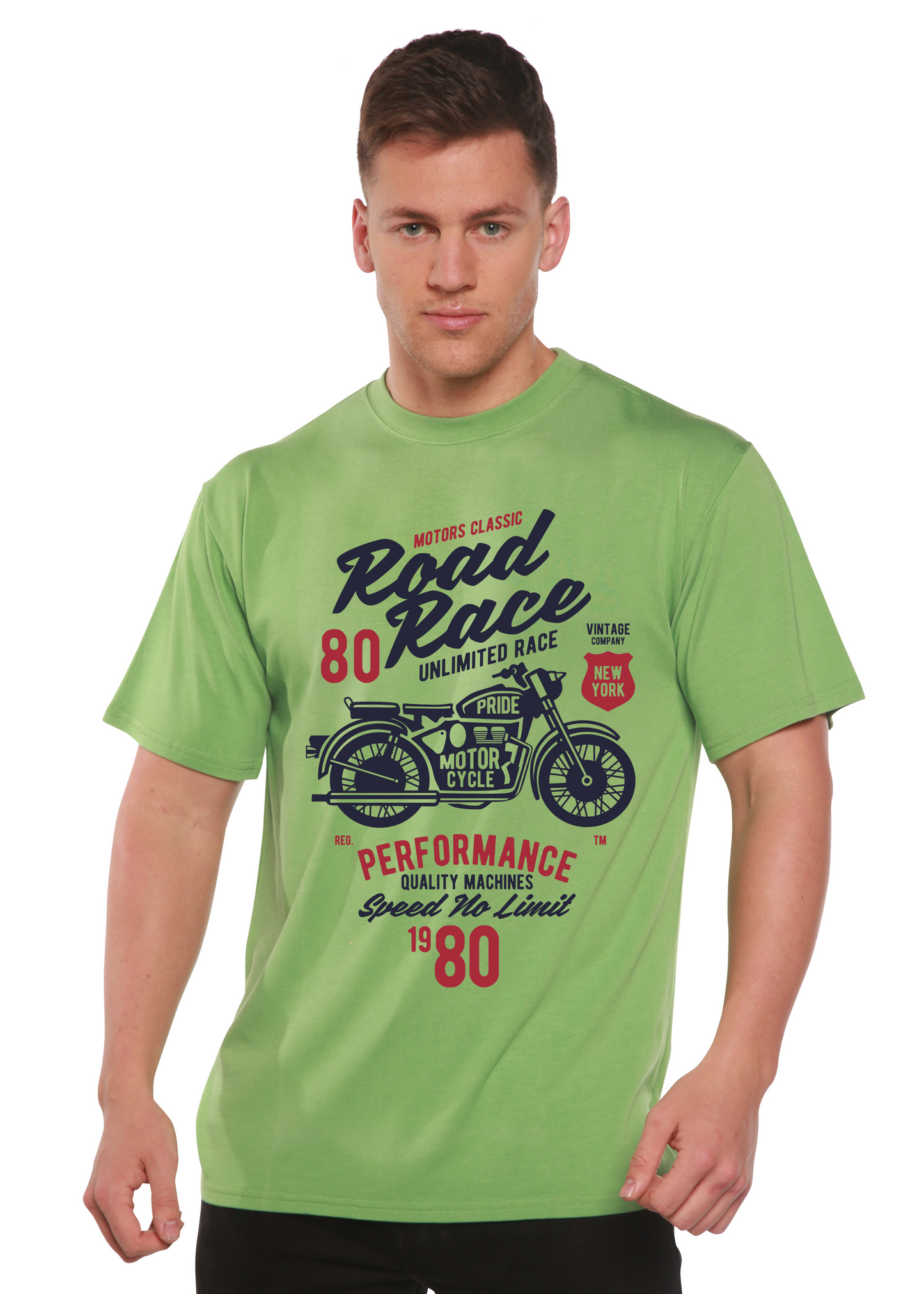 T-shirt graphique à manches courtes en viscose de bambou et coton biologique Spun Bamboo® Homme – Motos de course sur route