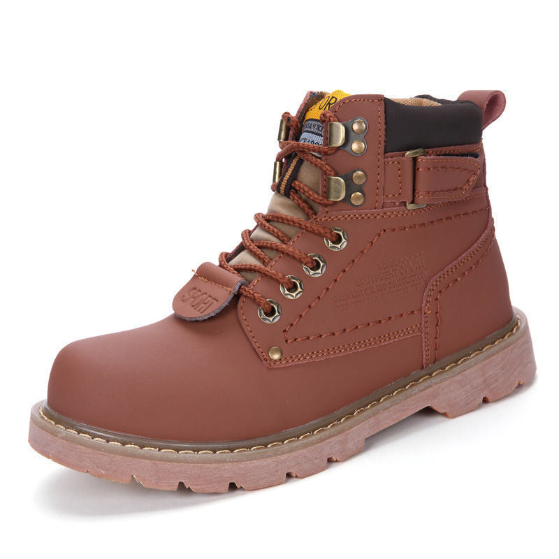 Bottes montantes d'hiver style britannique, outils, plus velours, tendance coréenne, en cuir de vachette, Rhubarb