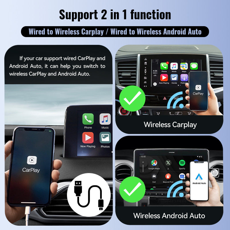 Carplay Smart Box 2-en-1 Actualización inalámbrica Carplay inalámbrico Android Auto Miniportátil