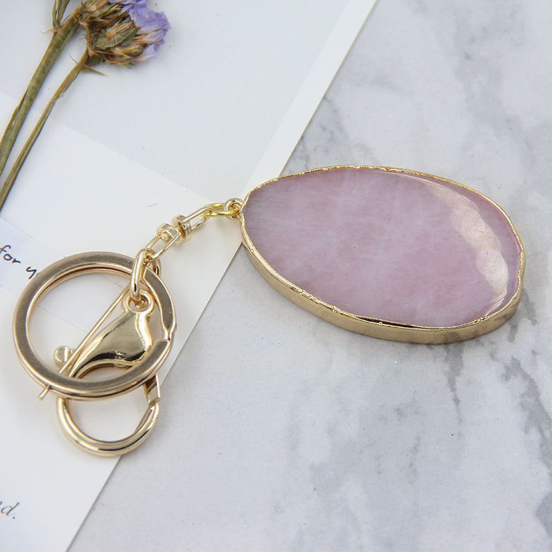 Natural Agate Stone Key Pendant – Gold Electroplated Charm | 7 Colors