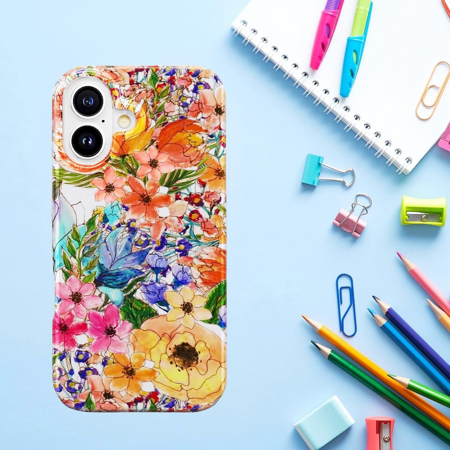 for iPhone 16 Case for Women, Cute Floral Print Girly Design Kawaii C