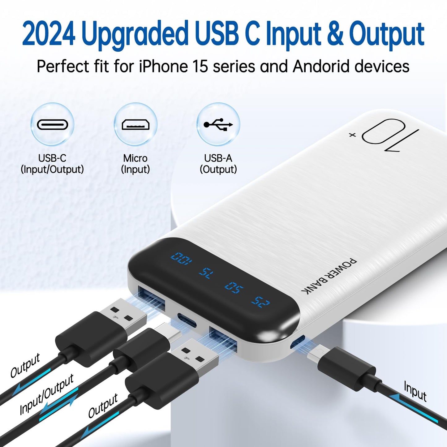 Slim Portable Charger External Battery Pack - Dual USB 2.4A Output Power Bank