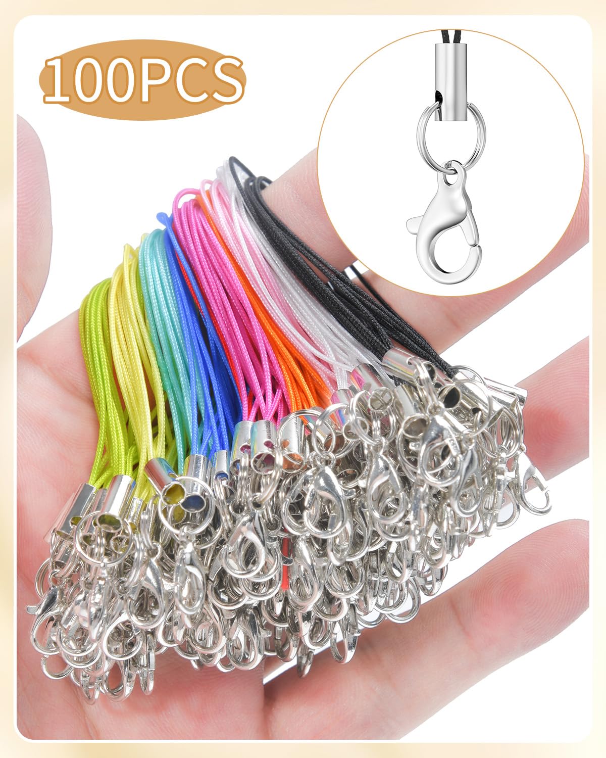 Charm Straps 100 Pack — Lobster Clasp Lanyard for Cell Phone, USB, Keychains & D