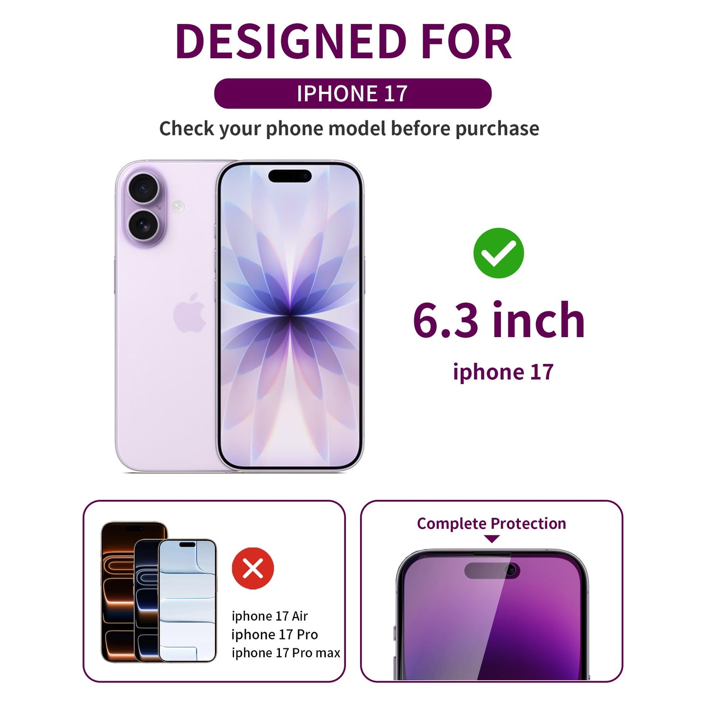 17 Privacy Screen Protector 2 Pack — Anti-Spy Tempered Glass 6.3", Full Coverage