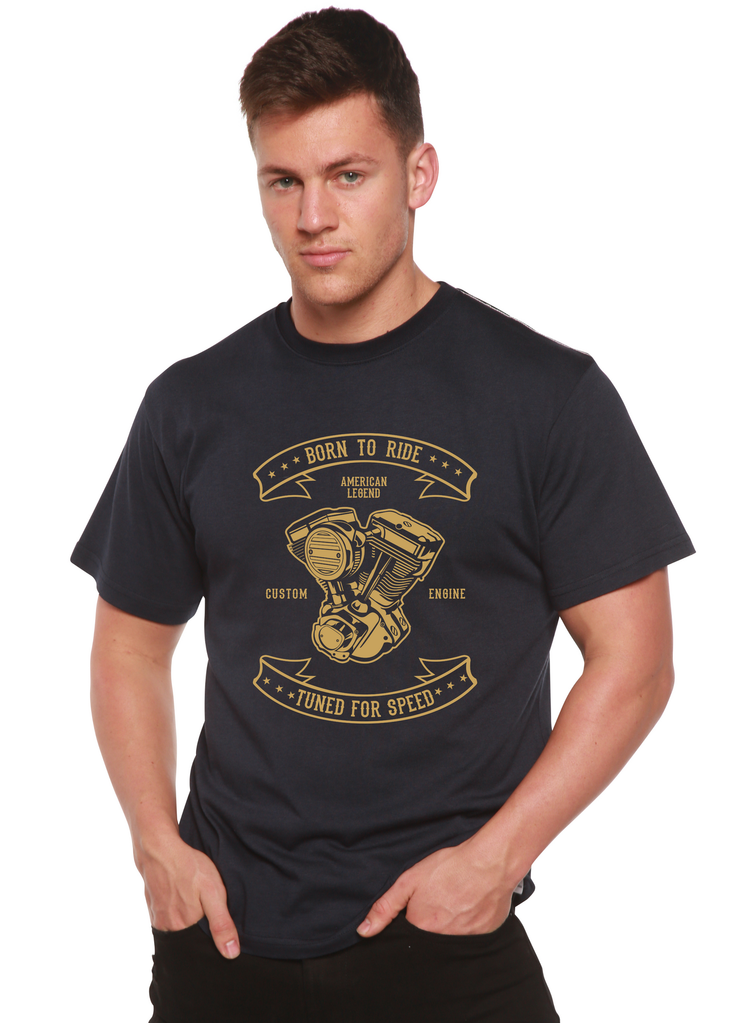 Camiseta Gráfica de Manga Corta para Hombre "Born To Ride" de Viscosa de Bambú/Algodón Orgánico
