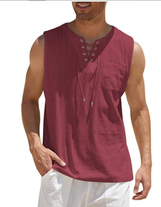 Men’s Summer Tank Vest – Shirt Collar Tie Short Sleeve T-Shirt | Multiple Colors